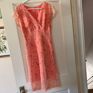 DBY Vintage Coral Surplice Short Sleeve Ruffle Chiffon Dress